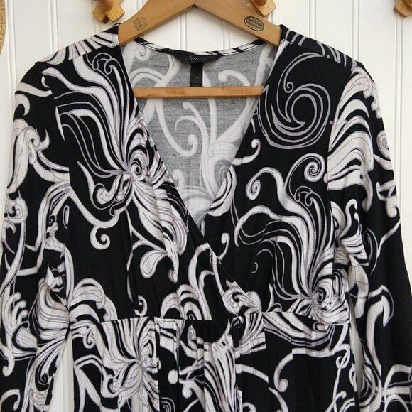 Soma Intimates Surplice Sleep Dress Nightgown Size S Black White Print Soft - Picture 2 of 7